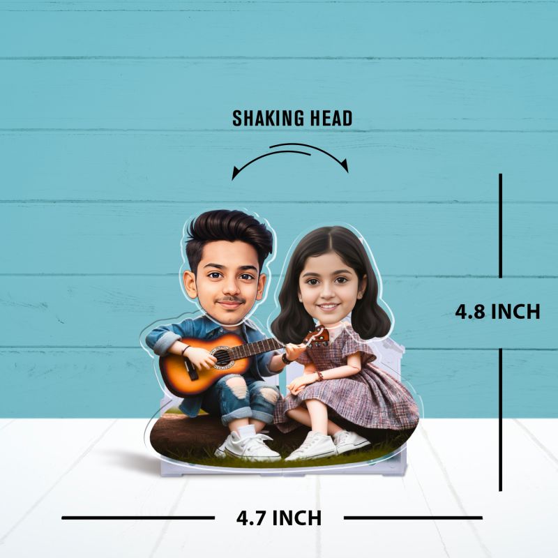 Personalized Couple Bobblehead Caricature Gift for Husband, Wife, Girlfriend, Boyfriend & Friends Solar Powered Moving Head Couple Gift for Birthday (Guitar Theme Couple)